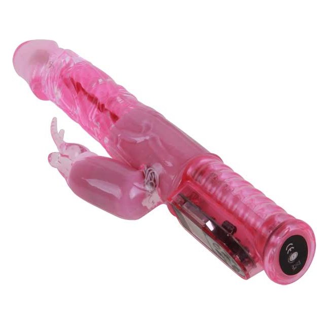 Розовый вибратор с функцией волнового вращения ствола Love Gift - 25 см. Фотография 3.