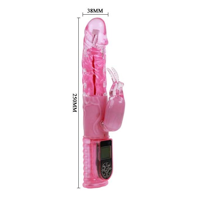 Розовый вибратор с функцией волнового вращения ствола Love Gift - 25 см. Фотография 5.
