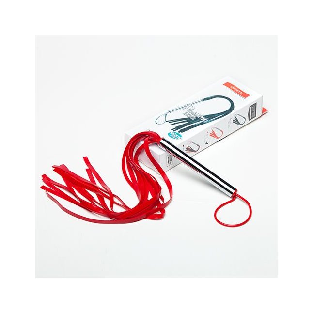 Красная резиновая плеть с металлической рукоятью - 55 см - Passion Line