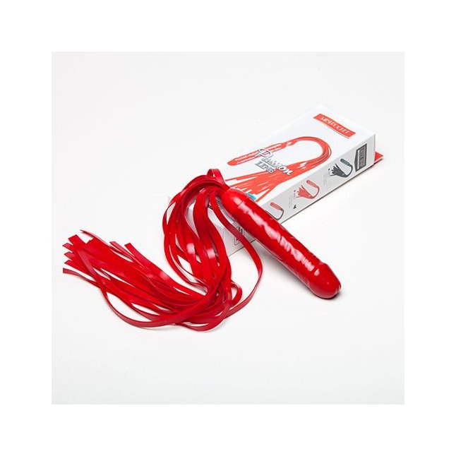Красная резиновая плеть с ручкой-фаллосом - 55 см - Passion Line