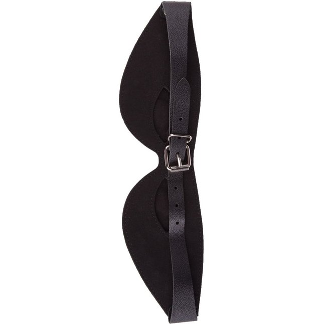 Чёрная кожаная маска с велюровой подкладкой - BDSM accessories. Фотография 5.