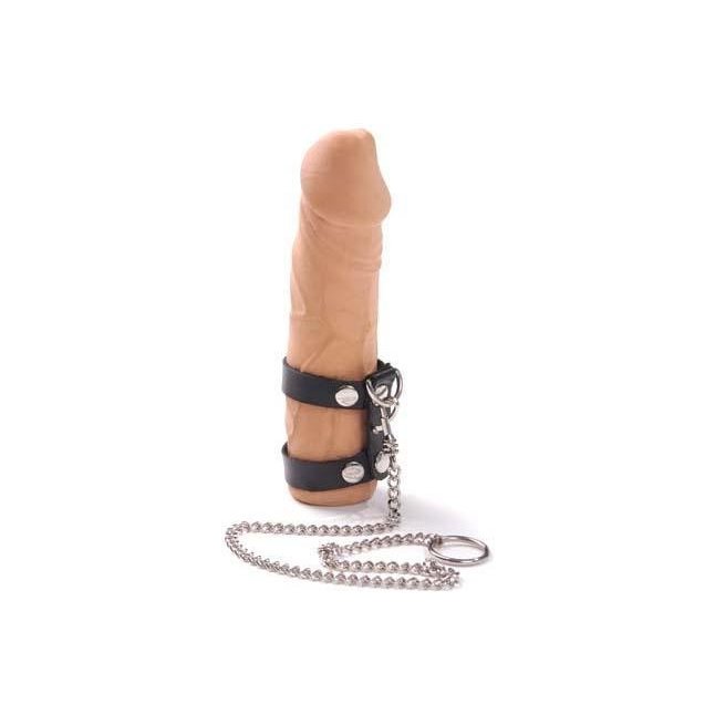 Чёрный поводок для пениса с двумя ремешками - BDSM accessories
