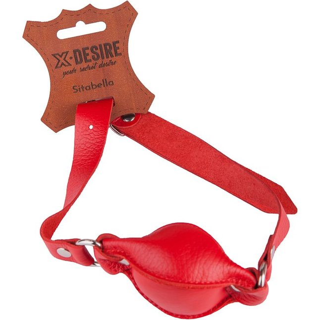 Красный кожаный кляп на регулируемых ремешках - BDSM accessories. Фотография 3.