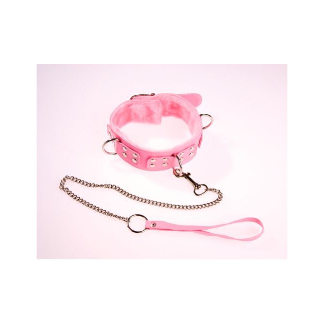 Розовый ошейник с поводком - BDSM accessories