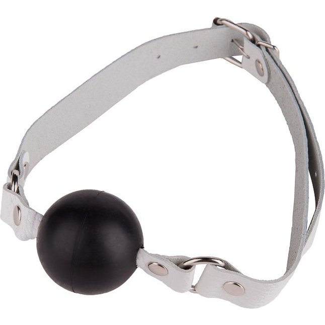 Черный кляп-шар на белых кожаных ремешках - BDSM accessories
