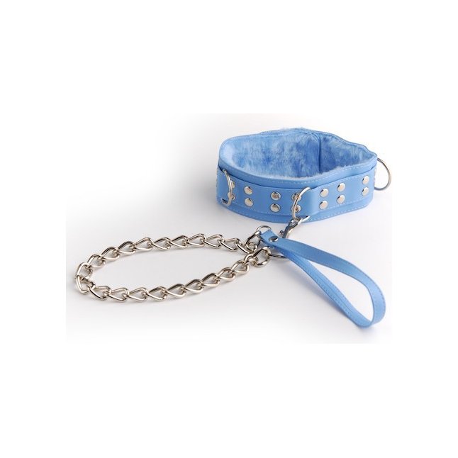 Голубой ошейник с поводком - BDSM accessories