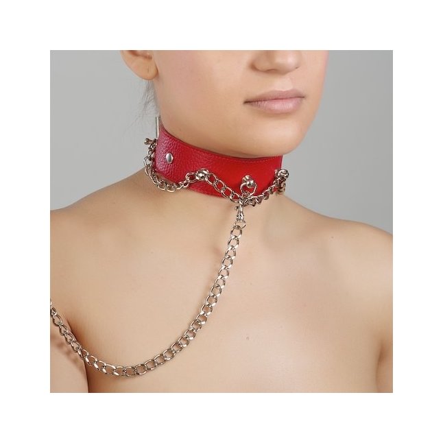 Красный ошейник из натуральной кожи - BDSM accessories
