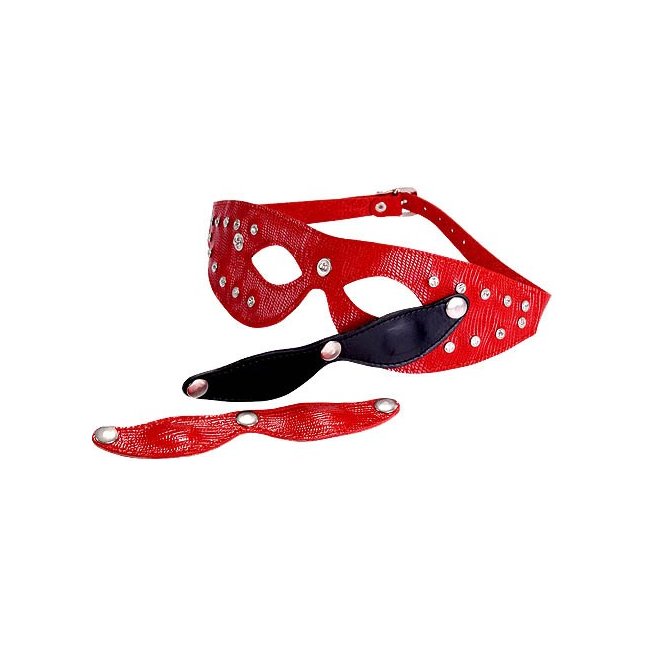 Красная кожаная маска со съёмными шорами - BDSM accessories
