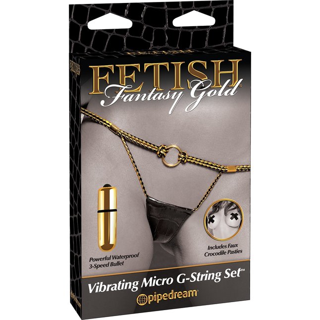 Трусики-стринг Vibrating Micro G-String Set с вибрацией - Fetish Fantasy Gold. Фотография 4.