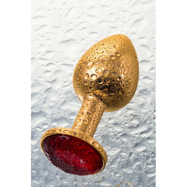 Малая золотистая анальная втулка с красным кристаллом - 6 см - Metal. Фотография 9.