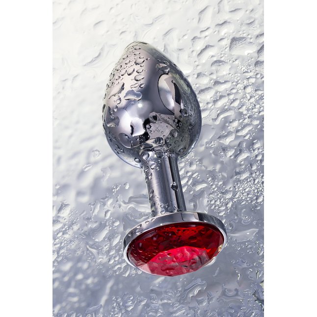 Малая серебристая анальная втулка с красным кристаллом - 6 см - Metal. Фотография 9.