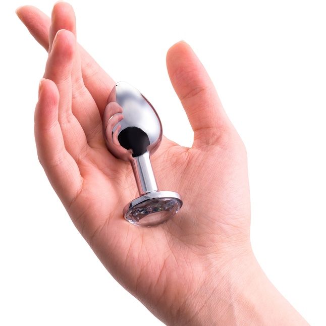 Малая серебристая анальная втулка с прозрачным кристаллом - 6 см - Metal. Фотография 2.