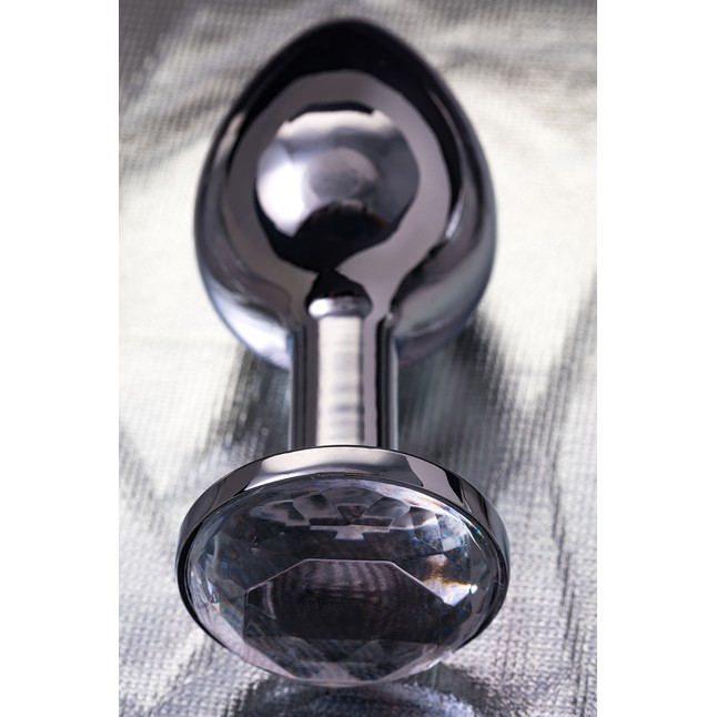 Малая серебристая анальная втулка с прозрачным кристаллом - 6 см - Metal. Фотография 11.