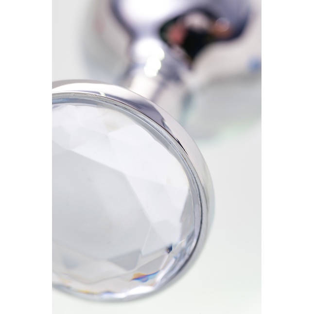 Малая серебристая анальная втулка с прозрачным кристаллом - 6 см - Metal. Фотография 7.
