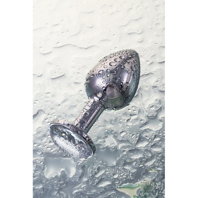 Малая серебристая анальная втулка с прозрачным кристаллом - 6 см - Metal. Фотография 9.