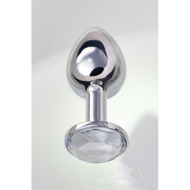 Малая серебристая анальная втулка с прозрачным кристаллом - 6 см - Metal. Фотография 10.