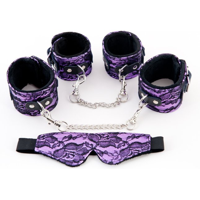 Кружевной набор пурпурного цвета: наручники, оковы и маска - Marcus