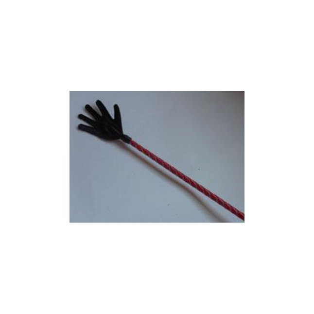 Длинный плетённый стек с наконечником-ладошкой и красной рукоятью - 85 см