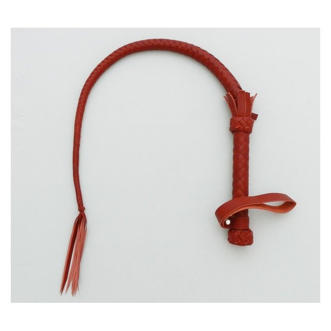 Красная кожаная плетка с рукояткой - 90 см
