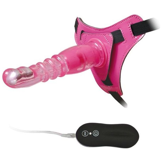 Розовый страпон на трусиках с вибрацией 10Mode Vibrations Harness-G spot Dong - 18,7 см