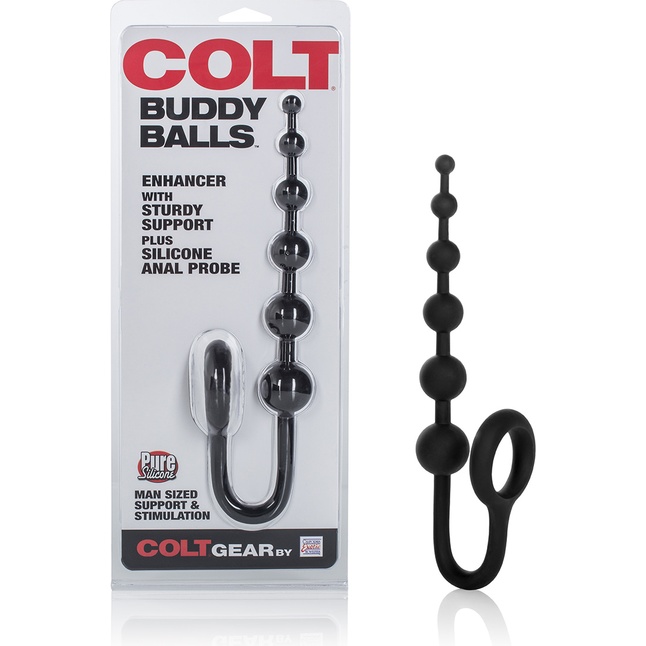 Чёрный анальный стимулятор с кольцом COLT BUDDY BALLS - 18,5 см - Colt. Фотография 2.