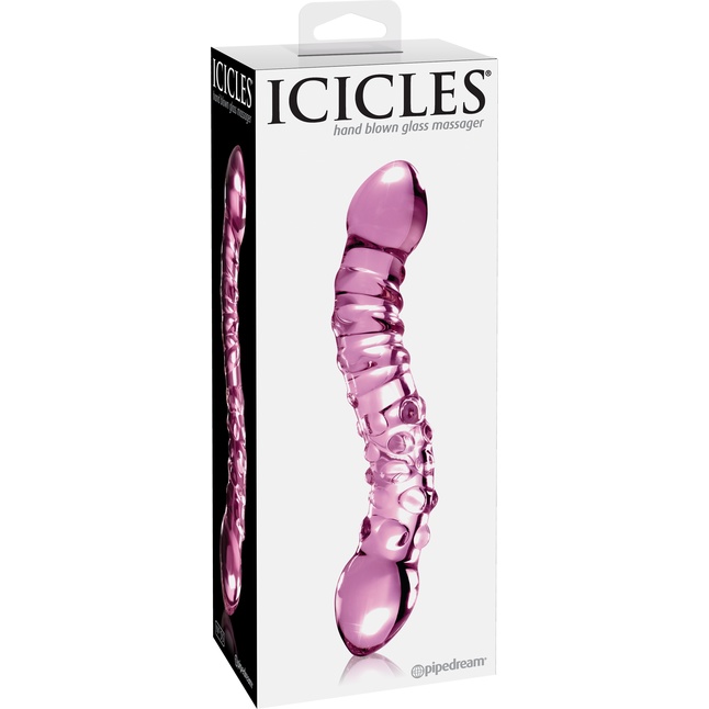 Розовый стеклянный двухголовый стимулятор Icicles №55 - 19,5 см - Icicles. Фотография 2.