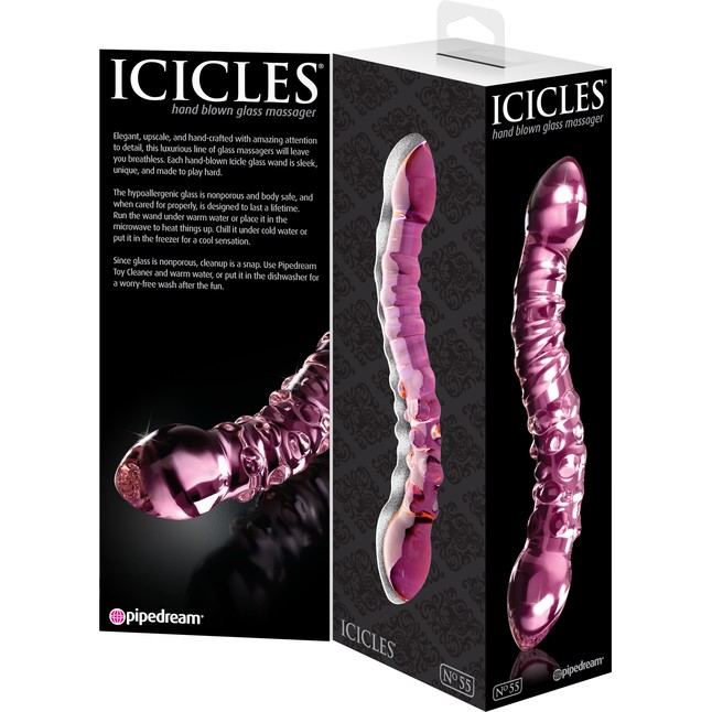 Розовый стеклянный двухголовый стимулятор Icicles №55 - 19,5 см - Icicles. Фотография 3.