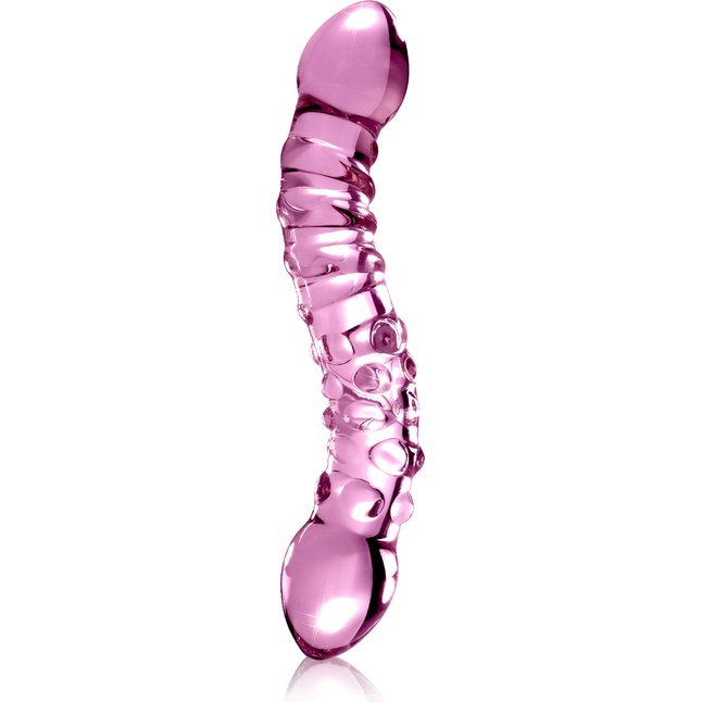 Розовый стеклянный двухголовый стимулятор Icicles №55 - 19,5 см - Icicles