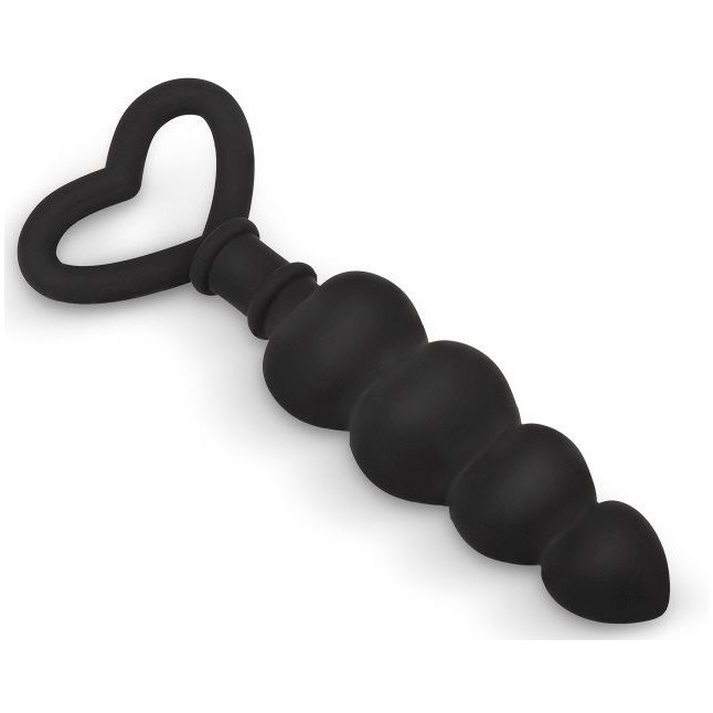 Черная рельефная анальная цепочка с ручкой-сердечком - 15 см. Фотография 3.