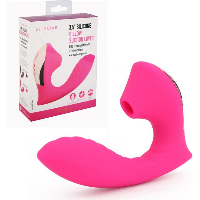 Ярко-розовый вибромассажёр с вакуумной стимуляцией Vaginal Suction Lover. Фотография 2.