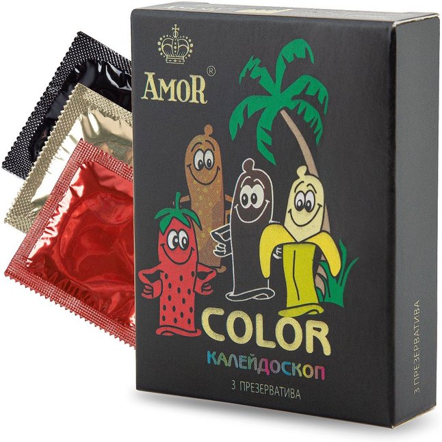 Цветные ароматизированные презервативы AMOR Color Яркая линия - 3 шт