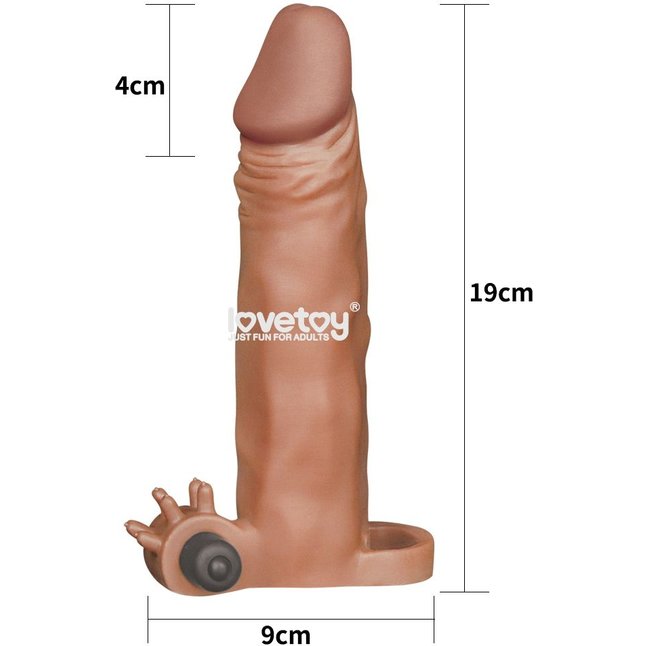 Коричневая вибронасадка-удлинитель на пенис Add 2 Pleasure X Tender Vibrating Penis Sleeve - 19 см. Фотография 2.