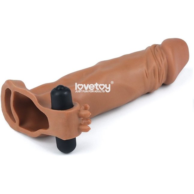 Коричневая вибронасадка-удлинитель на пенис Add 2 Pleasure X Tender Vibrating Penis Sleeve - 19 см. Фотография 3.