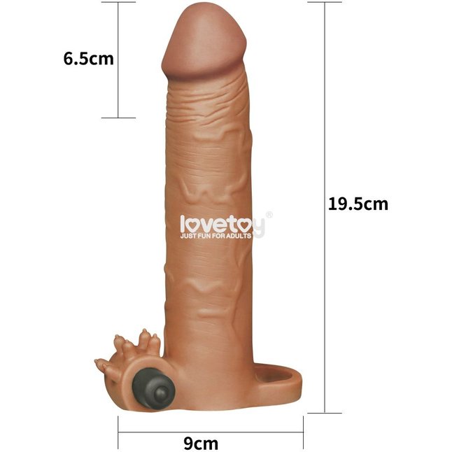 Коричневая вибронасадка-удлинитель на пенис Add 3 Pleasure X Tender Vibrating Penis Sleeve - 19,5 см. Фотография 2.