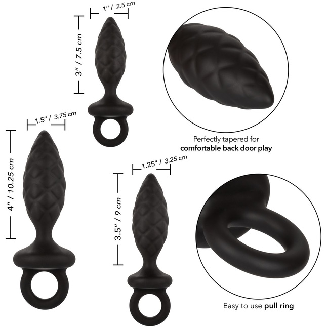Набор из 3 черных анальных пробок Silicone Anal Probe Kit - Anal Toys. Фотография 2.