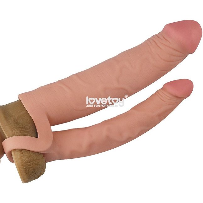 Телесная насадка для двойного проникновения Add 2 Pleasure X Tender Double Penis Sleeve - 20 см. Фотография 2.