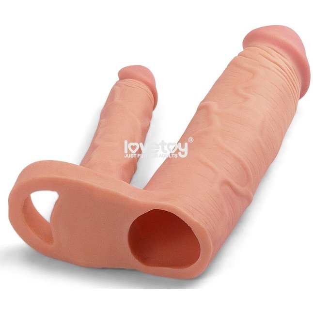 Телесная насадка для двойного проникновения Add 2 Pleasure X Tender Double Penis Sleeve - 20 см. Фотография 3.