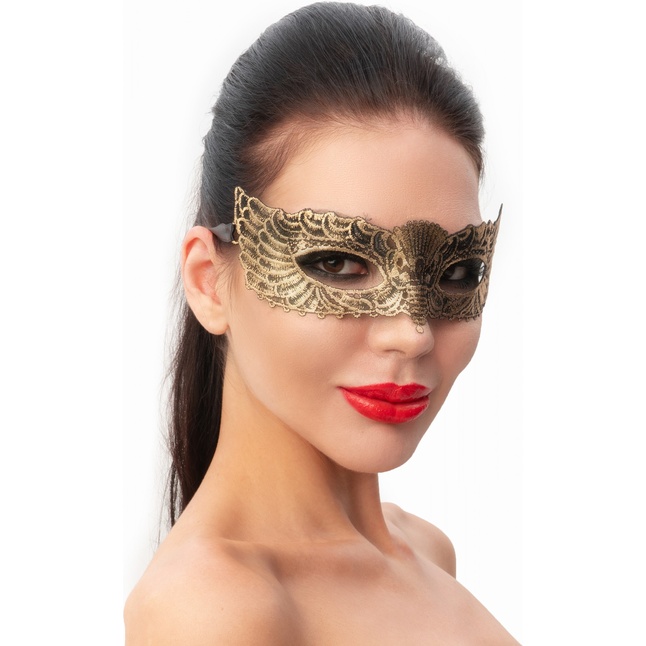 Пикантная золотистая женская карнавальная маска - 963-ХХ - Карнавальные маски. Фотография 2.
