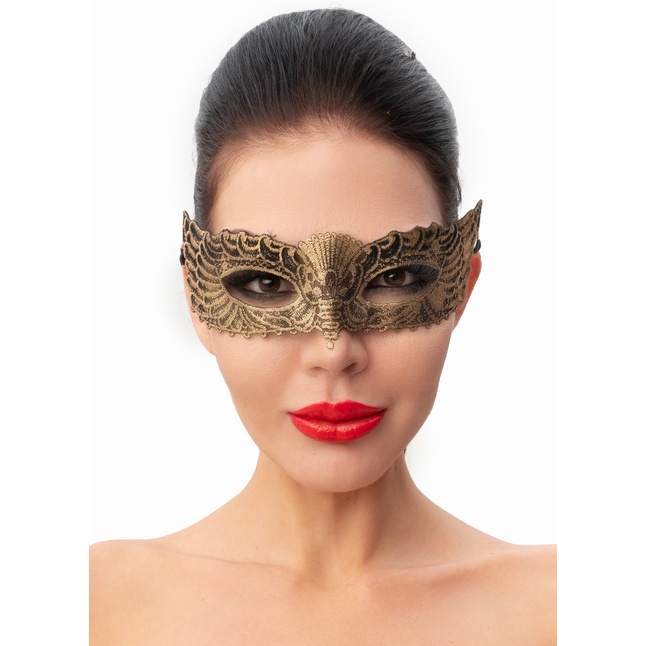 Пикантная золотистая женская карнавальная маска - 963-ХХ - Карнавальные маски