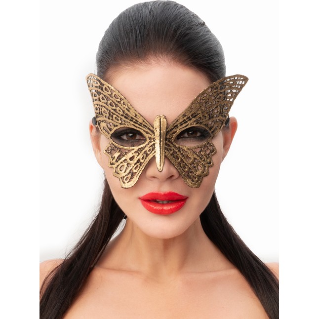 Золотистая женская карнавальная маска в форме бабочки - 963-ХХ - Карнавальные маски