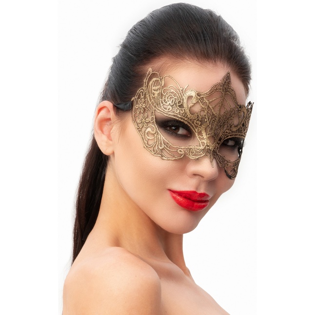Пикантная золотистая карнавальная маска - 963-ХХ - Карнавальные маски. Фотография 2.