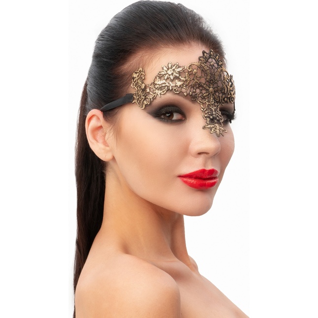 Стильная золотистая женская карнавальная маска - 963-ХХ - Карнавальные маски. Фотография 2.
