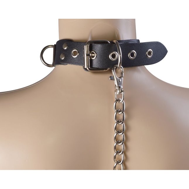 Черный кожаный ошейник Big Ring - BDSM accessories. Фотография 3.