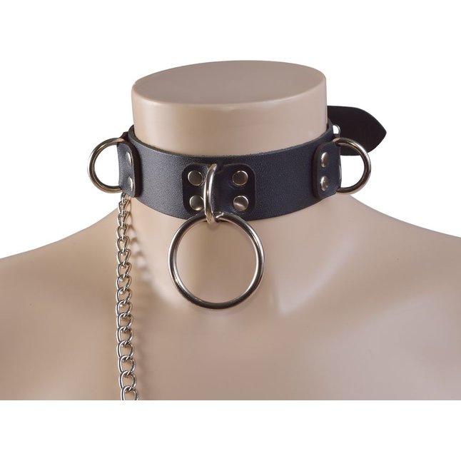 Черный кожаный ошейник Big Ring - BDSM accessories
