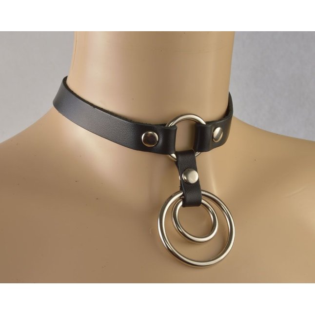 Черный чокер Соло с двумя кольцами - BDSM accessories