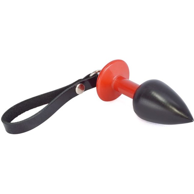 Черно-красная коническая анальная пробка с ремешком - 7 см - BDSM accessories