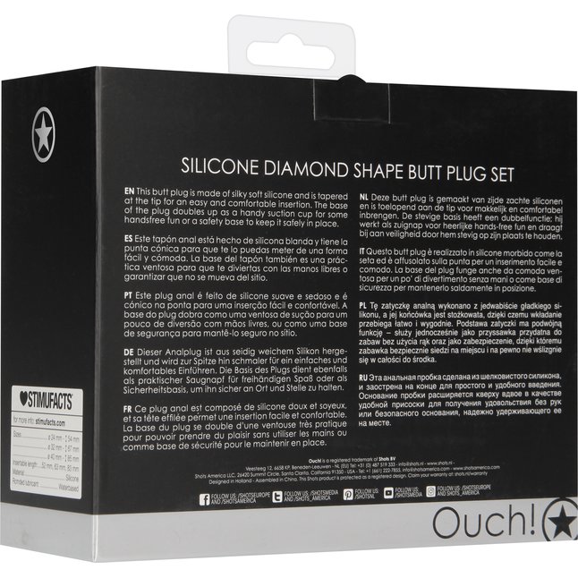 Набор из 3 черных анальных пробок Diamond Shape Butt Plug Set - Ouch!. Фотография 7.