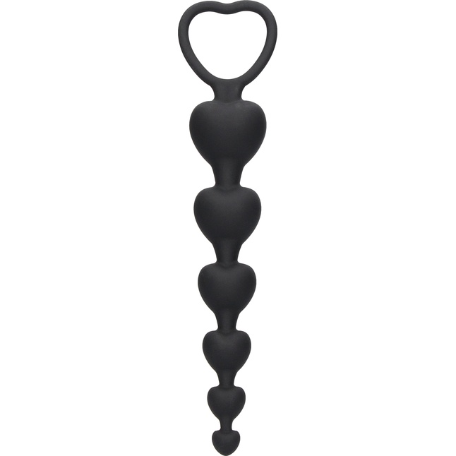Черная анальная елочка Anal Heart Beads - 18,5 см - Ouch!