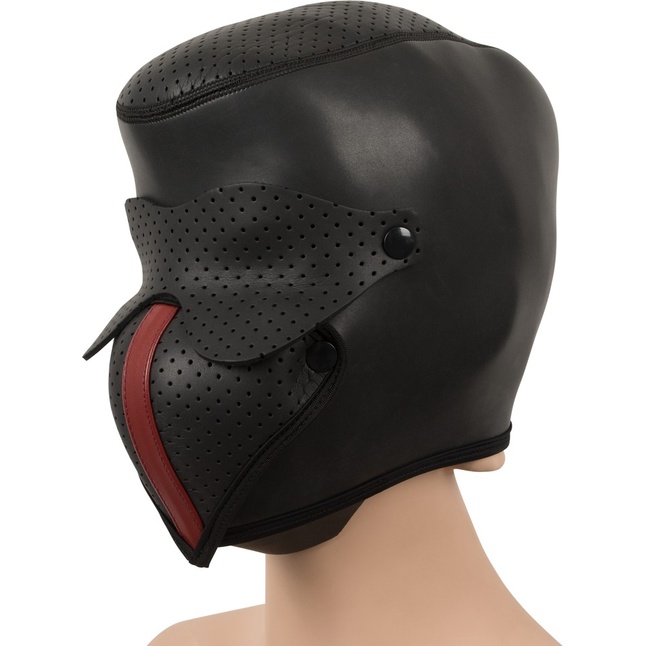 Черная маска-шлем с перфорацией - Fetish Collection. Фотография 2.