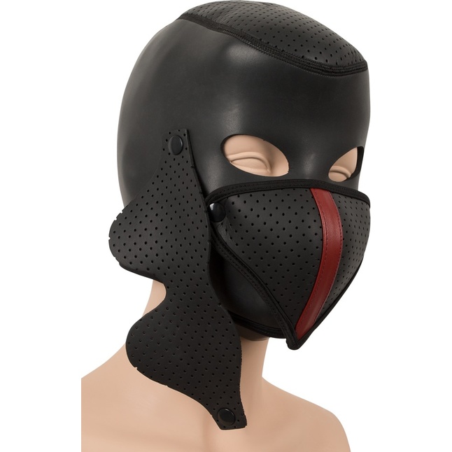 Черная маска-шлем с перфорацией - Fetish Collection. Фотография 3.